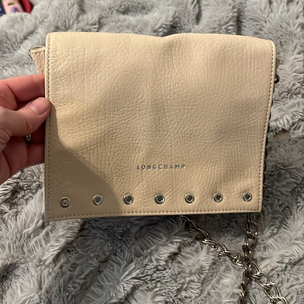 Longchamp leather cross body bag with metal chain